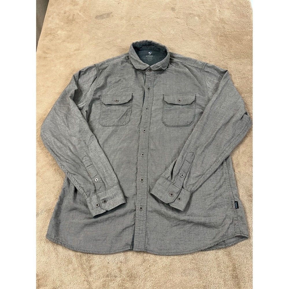 Kuhl Descendr Shirt Men's Large Gray Cotton Flannel Button Up Long Sleeve GOOD